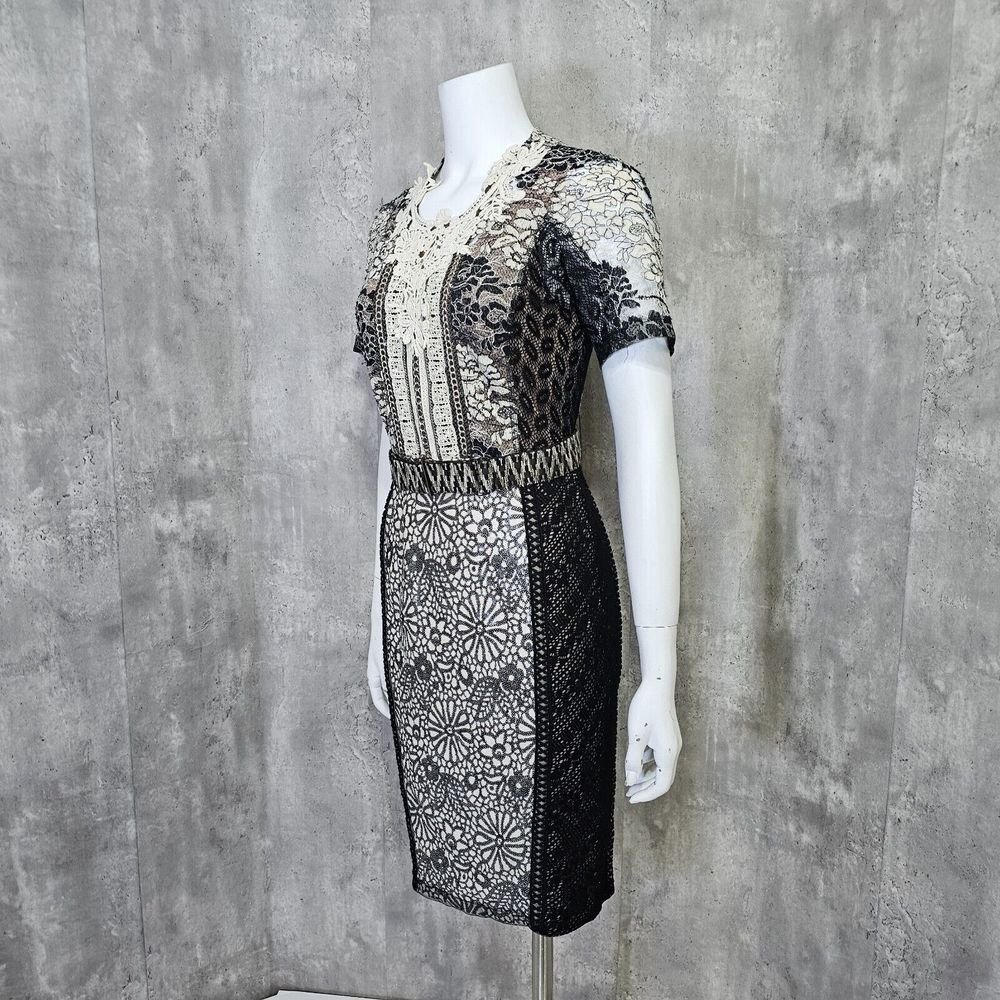 Beguile by Byron Lars 4‎ Melange Cream Black Lace Dress Cocktail Elegant Chic - Picture 7 of 10